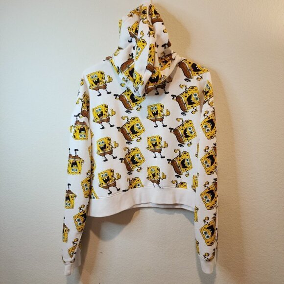 Nickelodeon XL Sponge Bob White Cropped Oversize Hoodie Sweatshirt JUNIORS - Picture 2 of 6